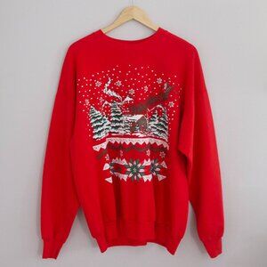 Vintage red cabin Christmas sweatshirt (Hanes ComfortBlend)